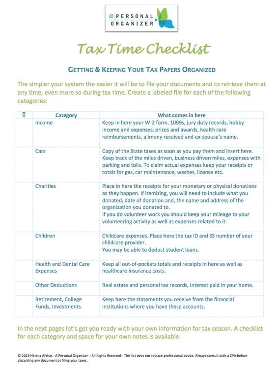 Tax paperwork checklist