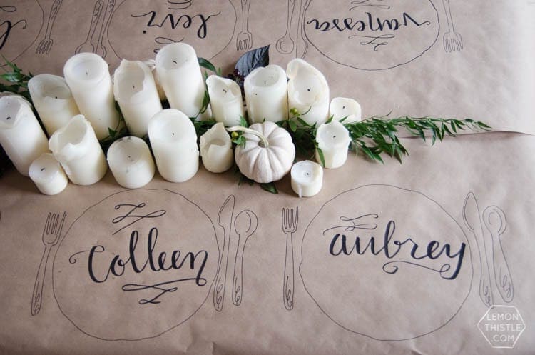 Kraft Paper tablecloth decorated with guest's names