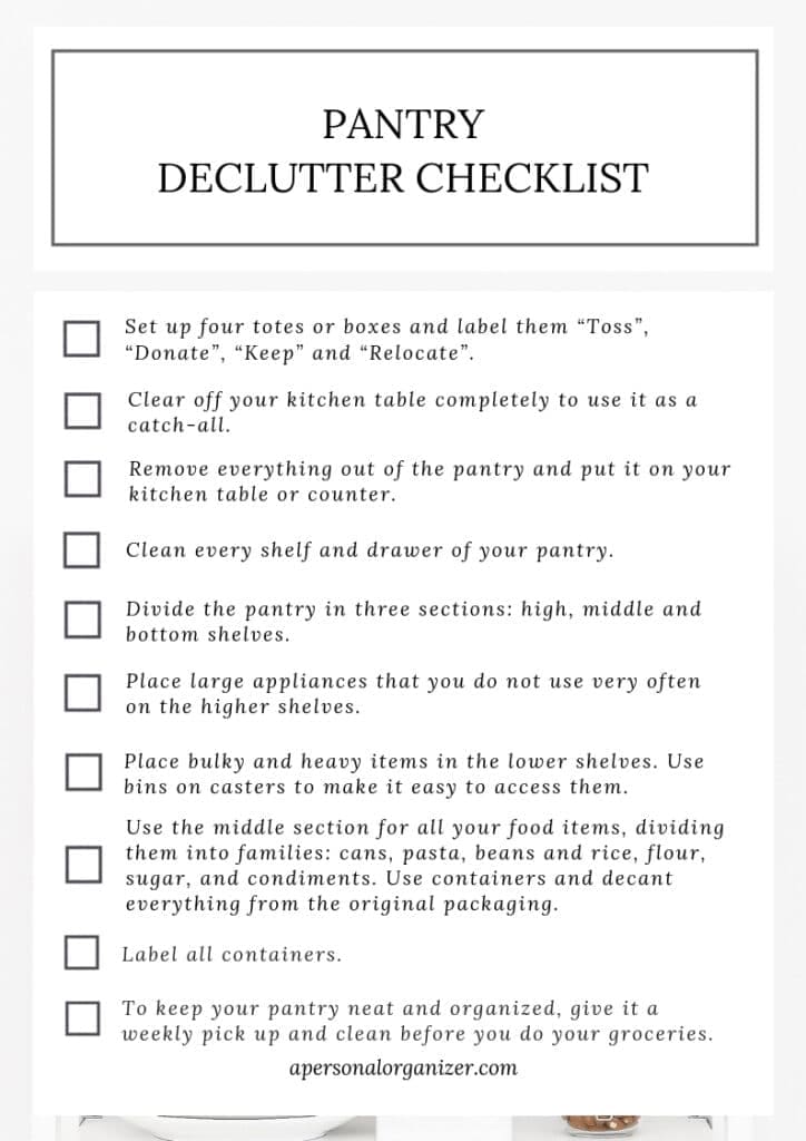Pantry organizing checklists