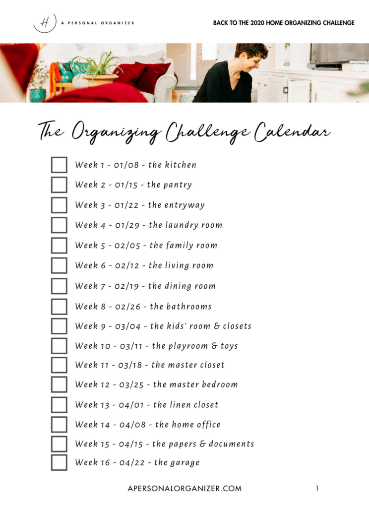 2020 Organizing Challenge Calendar