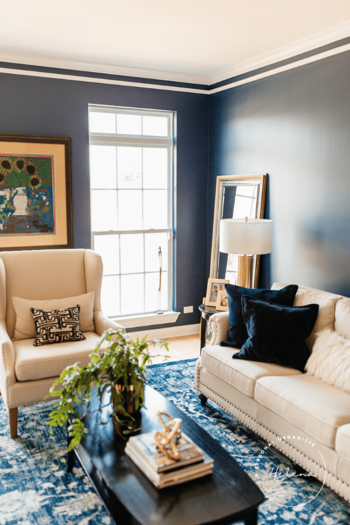 Navy and gold living room